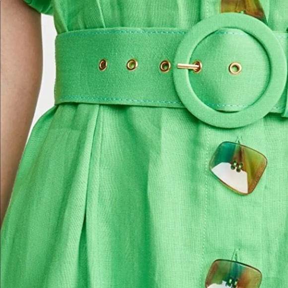 NICHOLAS Troy Dress Green Linen Midi Button Front Puff Sleeves US 4 Small - Picture 3 of 16